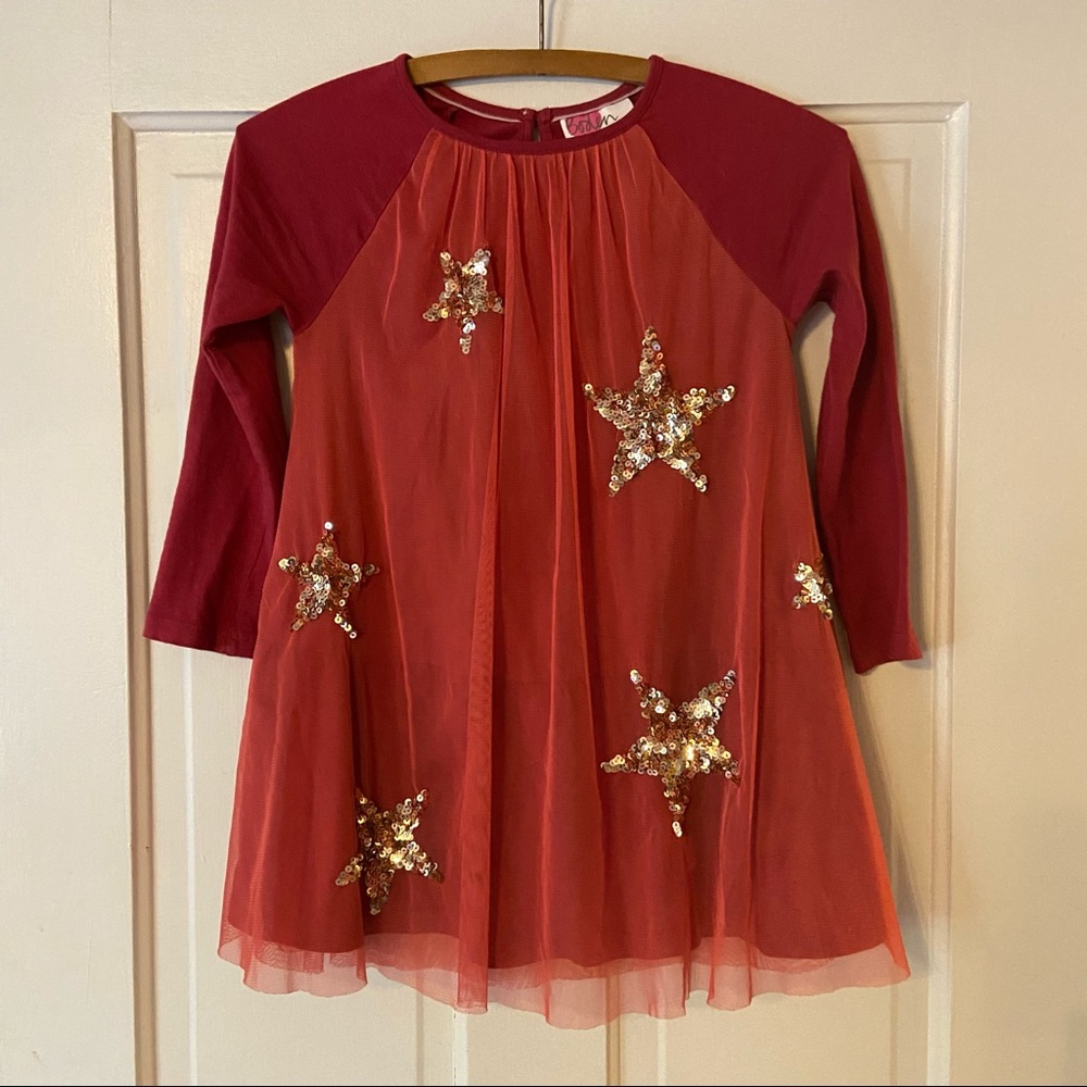 Mini Boden Red Swing Dress with Sequined Stars